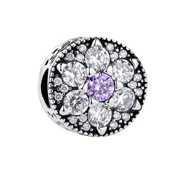 

purple cz diamond charm with original box for pandora 925 sterling silver bangle bracelets women girls jewelry making accessories gold plate, Bronze;silver