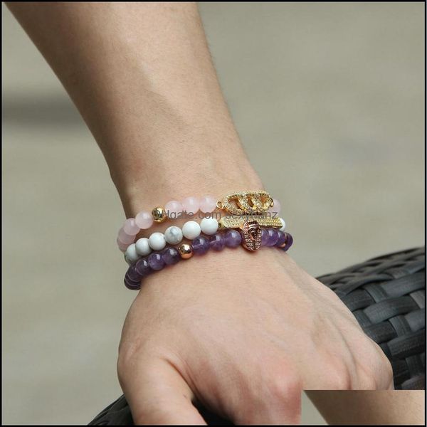 

charm bracelets wholesale 10pcs/lot summer bars zircon jewelry 6mm white howlite marble stone with micro inlay pave tube beads mens dh0x7, Golden;silver