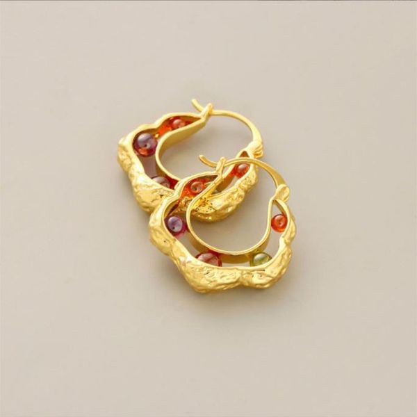 

new huggie niche design european and n atmospheric fashion female inlay color gem temperament light luxury wind earrings, Golden;silver