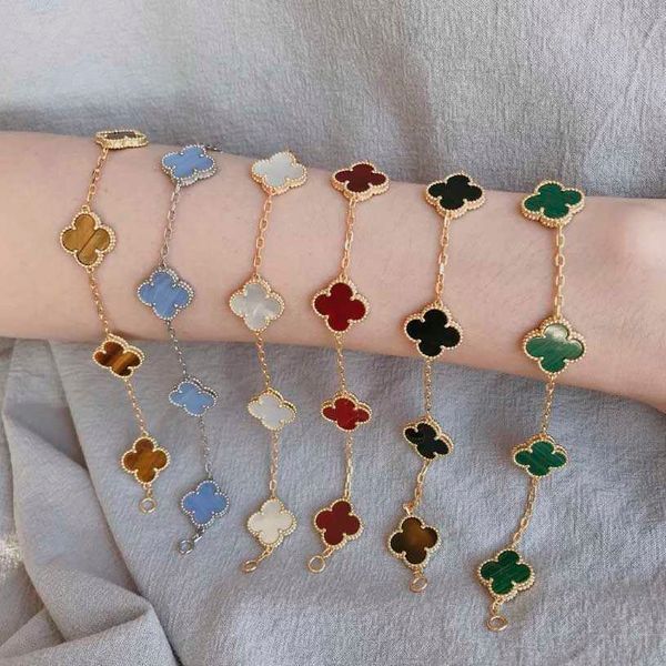 

charm bracelets zyo gold plated blsed gemstone lucky clover bracelet enamel copper stainls steel chain bracelets for women, Golden;silver