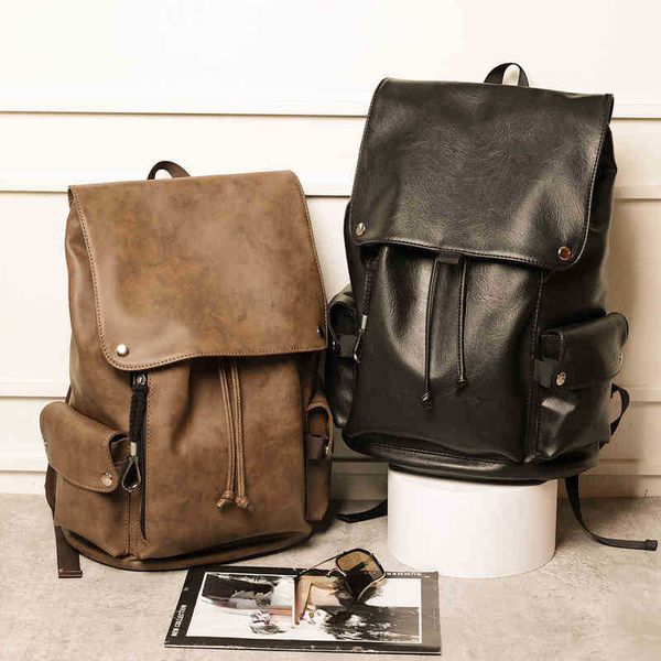 

hbp backpack trend men's youth college backpack schoolbag pu leather men's bag 220822