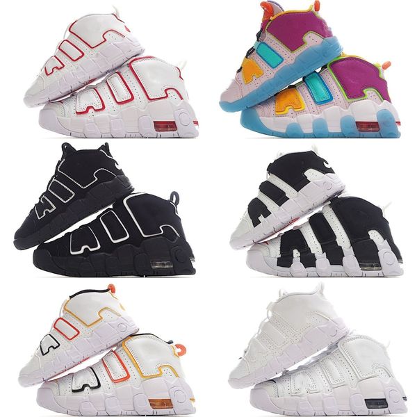 

kid toddler uptempos tri-color basketball shoes fashion pippen dark stucco psychic blue sky knicks island green black white children jumpman