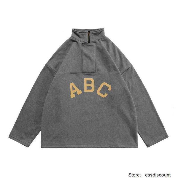 

ess hoodies essential men's sweatshirt classic design zipper high collar abc flocked letter pullover sweater women's fashion stree, Black;brown