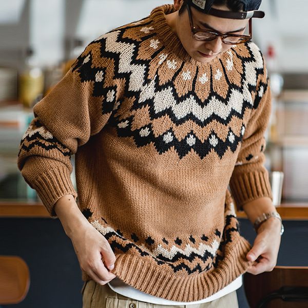 

men's sweaters maden knitted thick sweaters for men autumn and winter retro nordic fair isle sweater loose casual christmas pullovers j, White;black