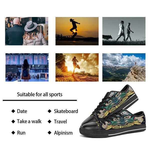 

custom shoes classic canvas low cut skateboard casual triple black accept customization uv printing low mens womens sports sneakers breathab