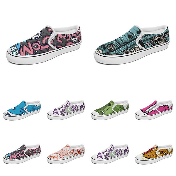 

men women custom slip on canvas shoes anime cartoon animal design diy word black white blue red outdoor mens trainer 173