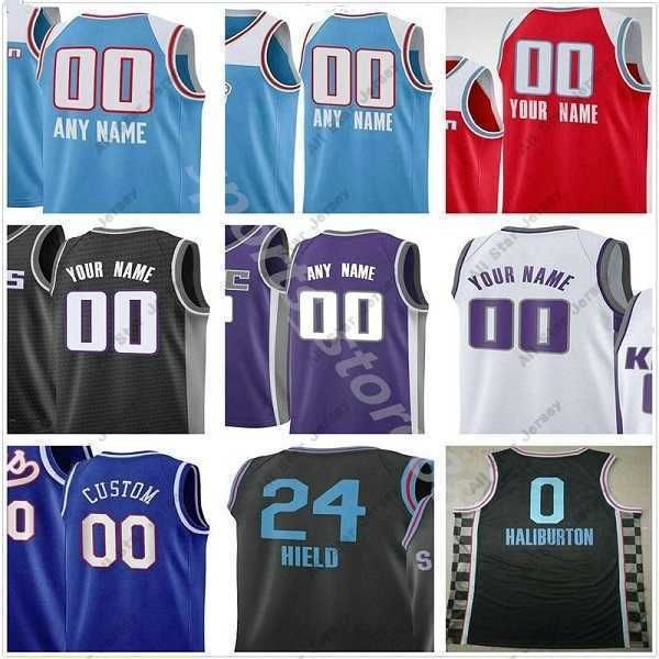 

college basketball wears custom 2021 printed 5 fox buddy 24 hield tyrese 0 haliburton marvin 35 bagley iii men woman kids basketball jerseys, Black