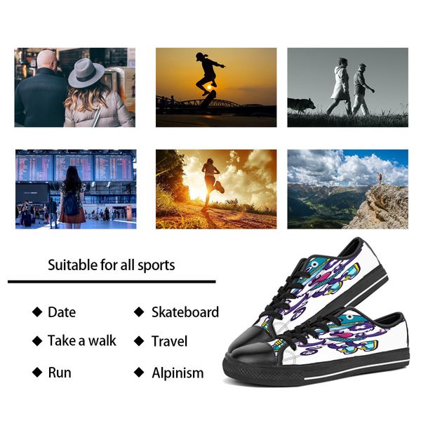 

custom shoes classic canvas low cut skateboard casual triple black accept customization uv printing low mens womens sports sneakers breathab