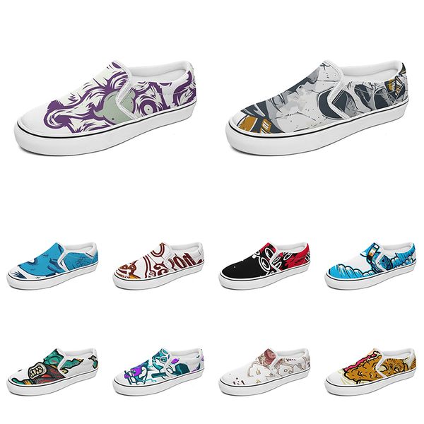 

men women custom slip on canvas shoes anime cartoon animal design diy word black white blue red outdoor mens trainer 050