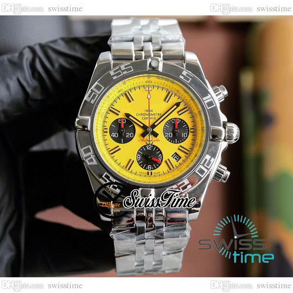 

chronomat miyota quartz chronograph mens watch yellow dial black subdial stainless steel bracelet satch swisstime c139a1, Slivery;brown