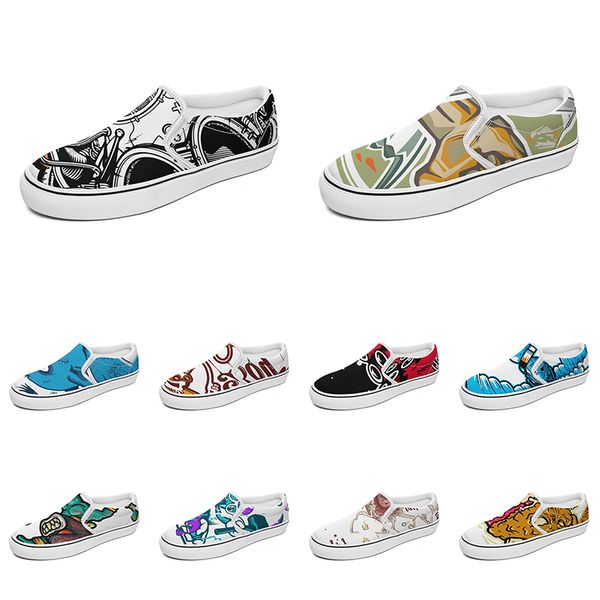 

men women custom slip on canvas shoes anime cartoon animal design diy word black white blue red outdoor mens trainer 010