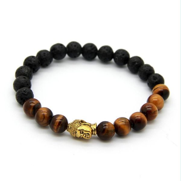 

beaded mens beaded buddha bracelet 8mm lava stone with tiger eye yoga meditation jewelry for party gift drop delivery bracelets dhp3i, Black