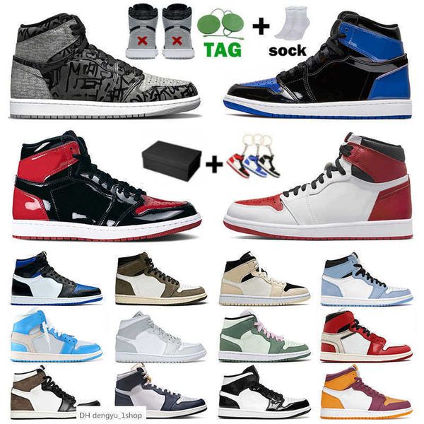 

with box jumpman 1 1s mens womens basketball shoes panda heritage patent bred cactus jack mid carbon fiber dutch green designer sports jorda, Black