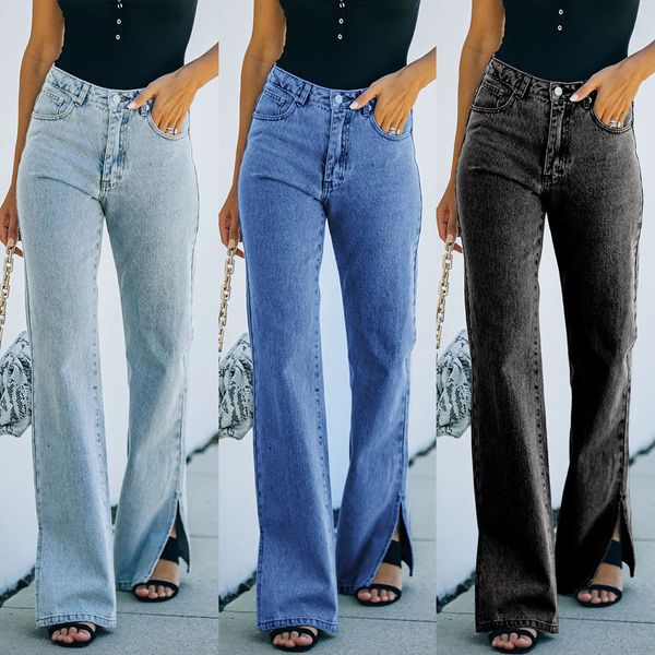 

Women's Jeans European and American style foreign trade summer thin dress medium waist wide leg long trousers straight tube loose large fat MM jeans, White