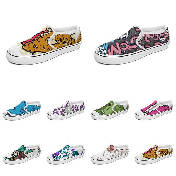

men women custom slip on canvas shoes anime cartoon animal design diy word black white blue red outdoor mens trainer 118