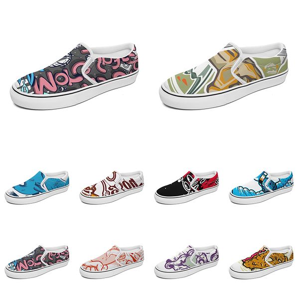 

men women custom slip on canvas shoes anime cartoon animal design diy word black white blue red outdoor mens trainer 053