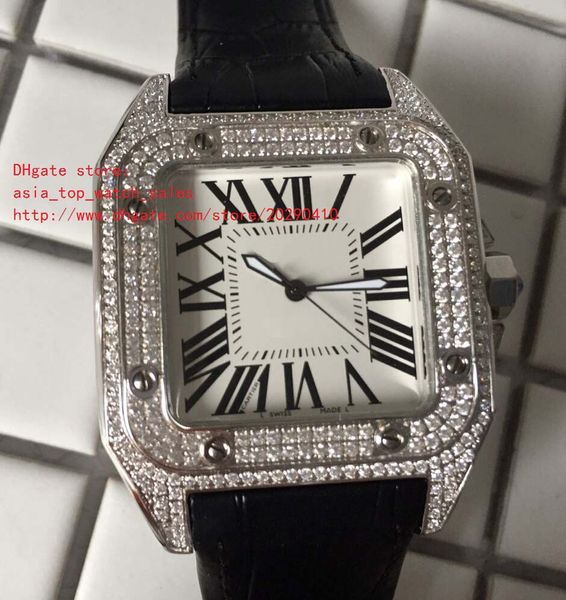 

classic 2 style super quality men' s wristwatches sapphire 40mm dial luminous real 2813 movement stainless steel set diamond case leath, Slivery;brown