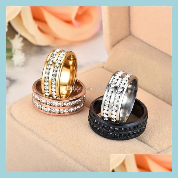 

cluster rings two rows diamond ring cluster stainless steel band rings engagement wedding women mens gold fashion jewelry drop delive dhgcz, Golden;silver