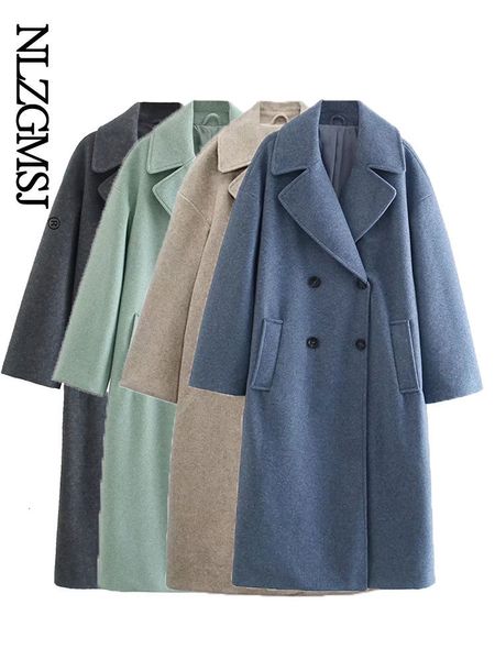 

women's wool blends nlzgmsj zbza women winter gray thick woolen coats with button loose long sleeves pocket ladies elegant overcoat 10, Black