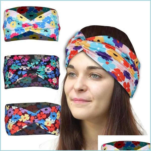 

headbands floral print hairbands knot cross hair headband gym yoga sport sweat stretch sports wrap bands for women drop delivery jew dhc5d, Silver