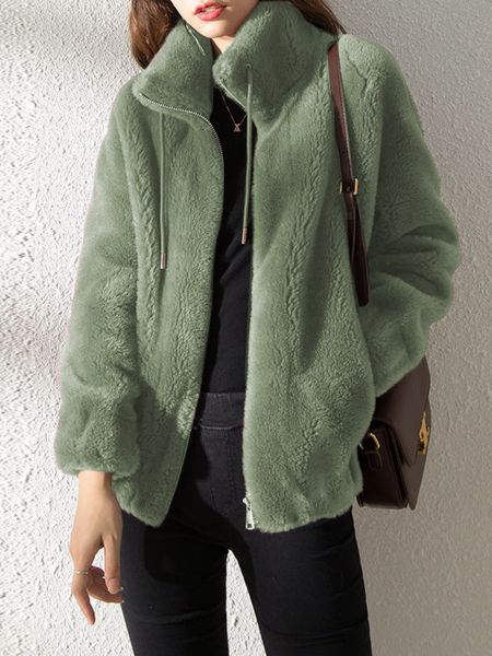

women's jackets coat short thickened stand collar fashion double-sided velvet fur winter women 221117, Black;brown