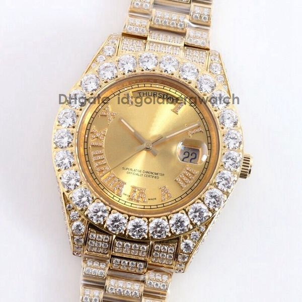 

fashionable luxury gold mens watch day-date 228238 228235 118238 ice out watch gold dial automatic movement 904l stainless steel sapphire gl, Slivery;brown