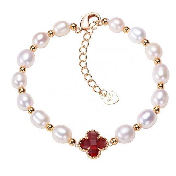 

charm bracelets elegant handmade simple dign frh water pearl bracelet with four-leaf clover for women, Golden;silver