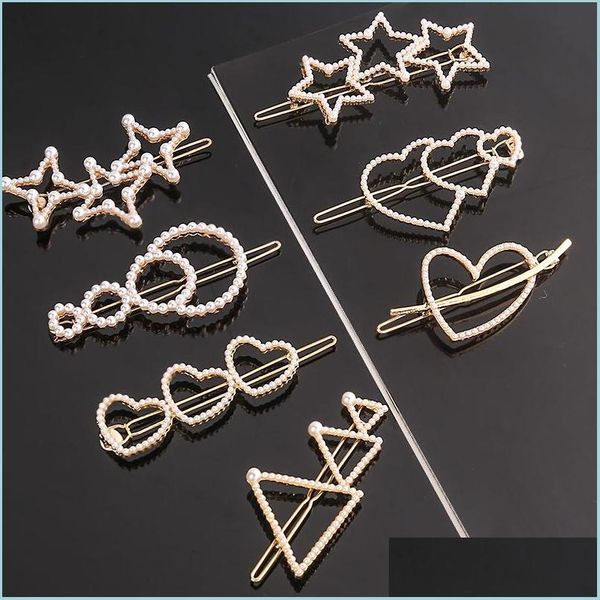 

hair clips barrettes gold pearl hair clips star heart triangle circle hairpin barrettes for women girls fashion jewelry drop deliv dhkn5, Golden;silver