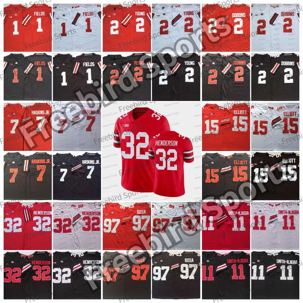 

ncaa 15 ezekiel elliott football jersey 97 joey bosa j.k dobbins 2 chase young 32 treveyon henderson 11 smith-njigba ohio state buckeyes col, Black