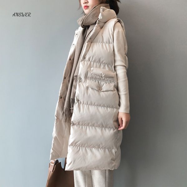 

women's vests autumn winter cotton women ladies casual waistcoat female sleeveless long jacket slim fit warm puffer coat 221117, Black;white