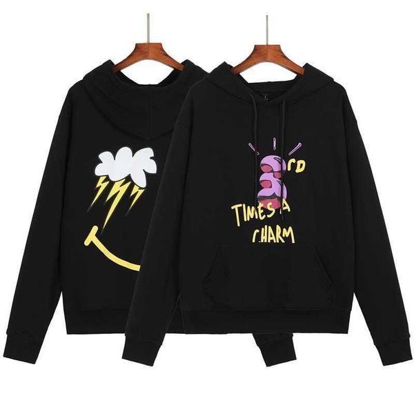 

designer men hoodies traviss scotts pullover luxury sweatshirts cactus jack thunder cloud lightning smiley printed sweatshirt hoodie hip hop, Black