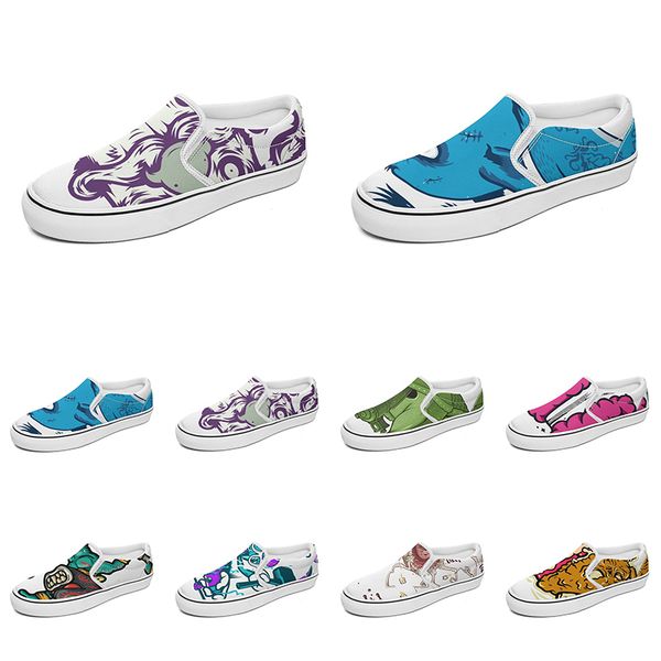 

men women custom slip on canvas shoes anime cartoon animal design diy word black white blue red outdoor mens trainer 147