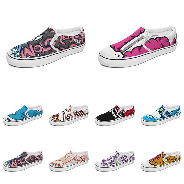 

men women custom slip on canvas shoes anime cartoon animal design diy word black white blue red outdoor mens trainer 081