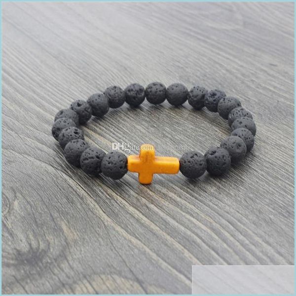 

beaded jesus cross yoga lava beaded strands essential oil diffuser bracelet fashion jewelry women mens bracelets gift drop delivery dhdp1, Black