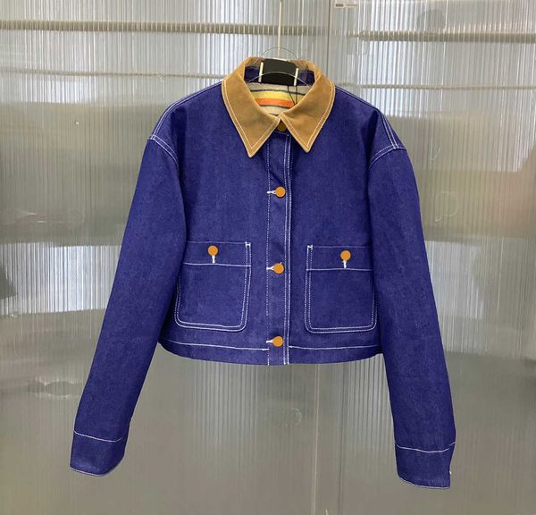

jacket womens jackets reversible color matching lapels short outerwear lined stripe printing button flap long-sleeved denim coats loose prof, Black;brown