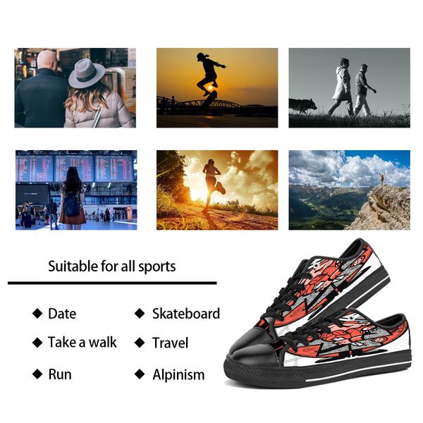 

custom shoes classic canvas low cut skateboard casual triple black accept customization uv printing low mens womens sports sneakers breathab