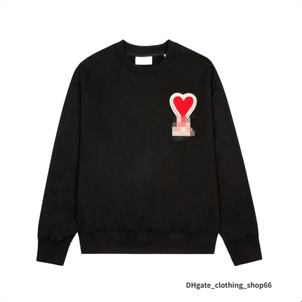 

23ss hoodie male and female designers amis paris hooded highs quality sweater embroidered red love winter round neck jumper couple sweatshir, Black