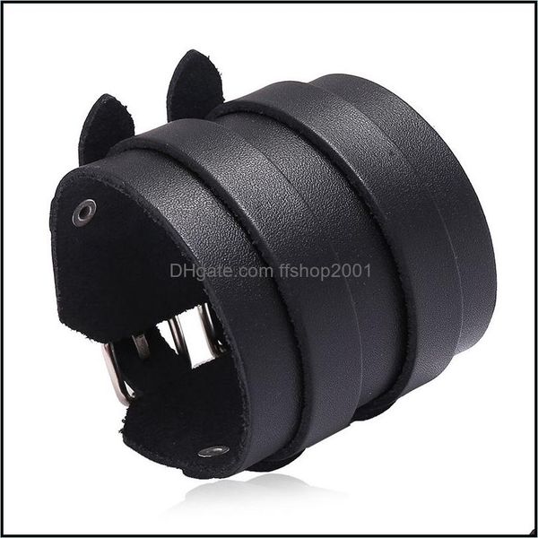 

bangle double belt leather bangle cuff black wide button adjustable bracelet wristand for men women fashion jewelry drop delivery bra dhpyf