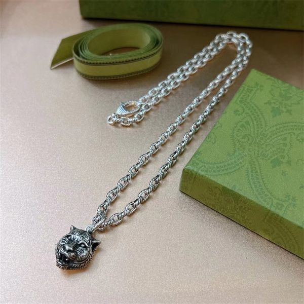

designer jewelry 925 sterling silver choker necklace designer tiger jewelry cuban chain stainless steel double letter wolf pendants for men