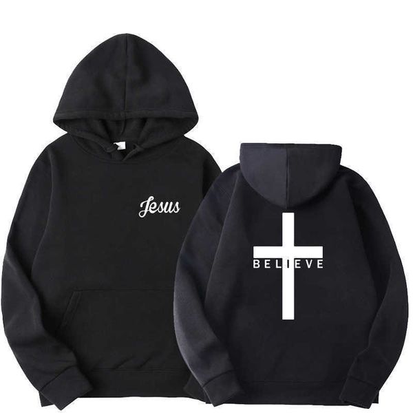 

men's hoodies sweatshirts men's believe cross jesus printed hoodies man design drawstring hoodie harajuku spring autumn hooded st, Black