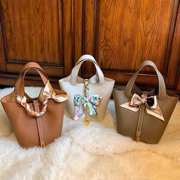 

design bag 2023 new h family vegetable basket women's leather portable bucket large capacity handbagfactory wholesale and retail