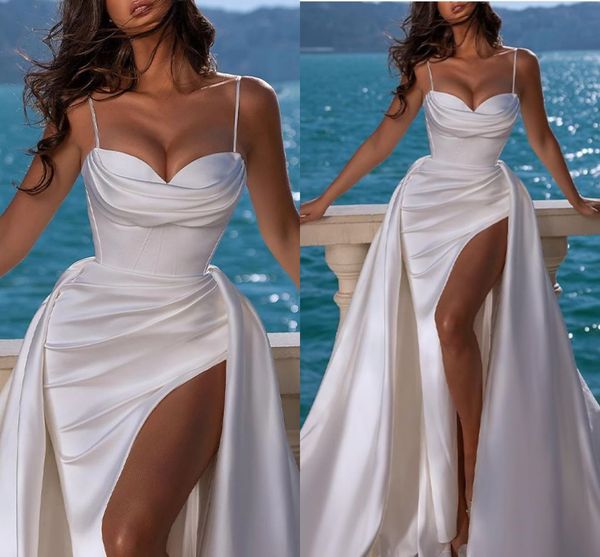 

white women engagement prom dress with pleats overskirt 2023 straps v neck evening formal gowns mermaid robes de soiree vestidos fieast, Black