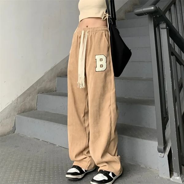 

women's pants capris vintage loose streetwear wide leg pants women high waist elastic y2k sweatpants summer lace up bf harajuku straigh, Black;white