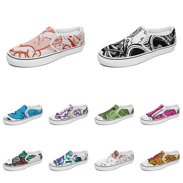 

men women custom slip on canvas shoes anime cartoon animal design diy word black white blue red outdoor mens trainer 141