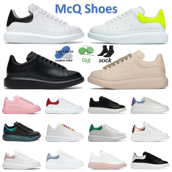 

mcqueens designer shoes platform espadrille sneakers flat sole leather trainers classic black white yellow beige men women lace up oversized, White;red