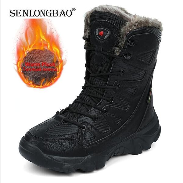 

boots winter waterproof men plush super warm snow sneakers ankle outdoor desert combat army botas hombre 221117, Black