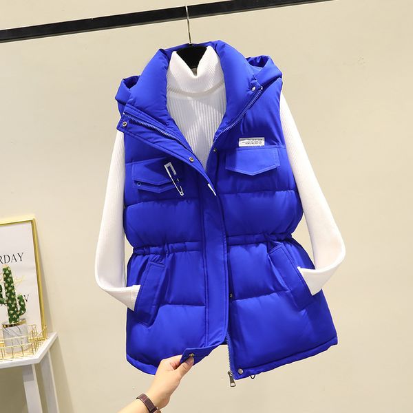 

women's vests autumn winter women jackets midlength hooded vests women clothing loose sleeveless coat korean waistcoat veste femme lm34, Black;white