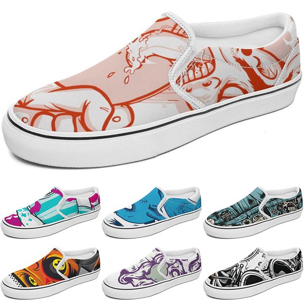 

slip-on shoe canvas shoes summercustom fashion customized sneakers men women blue red yellow classic custom comfortable low platform sneaker, White;red