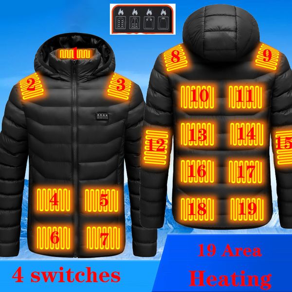 

mens down parkas 19 areas usb heating jackets heated clothing man woman for winter warm jacket outdoor thermal 221117, Black