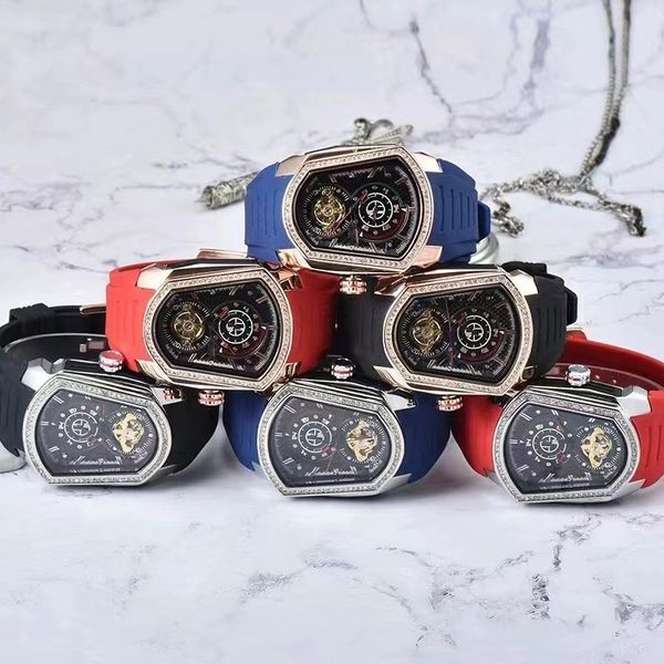 

2022 men's automatic mechanical watch business casual bucket type retro multi-function luminous waterproof tapewatchesm, Slivery;brown